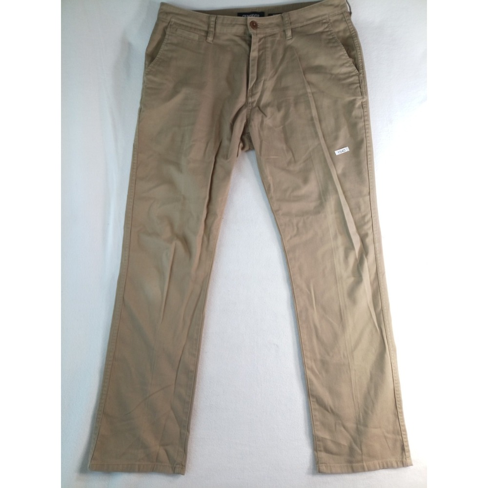 Quiksilver Chino Pants Mens 34 Khaki Straight Leg Casual Flat Front Beige (P)